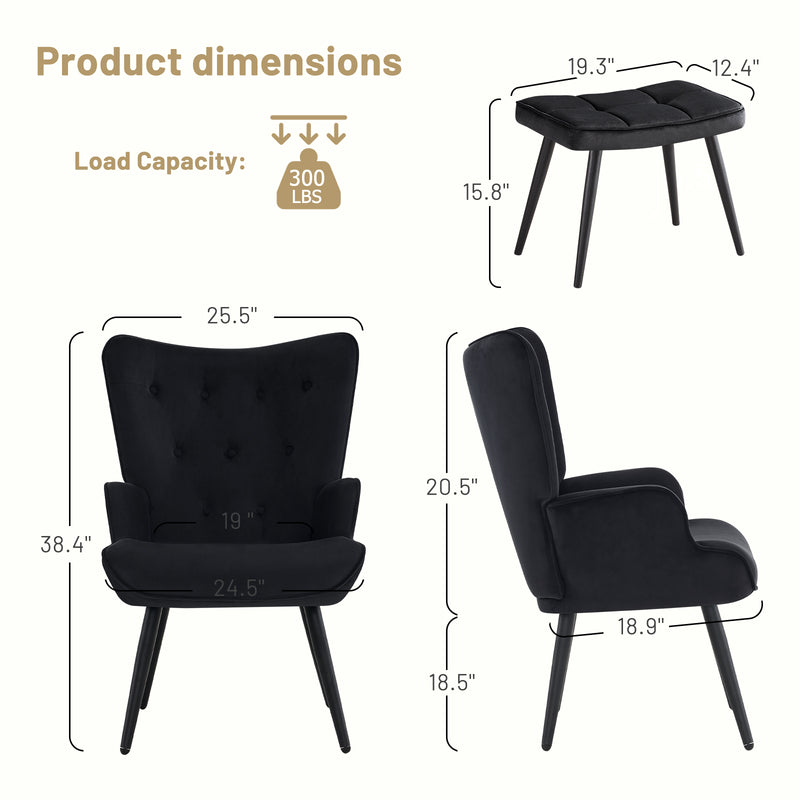 Ethelsville Faux Leather Tufted Armchair with Ottoman