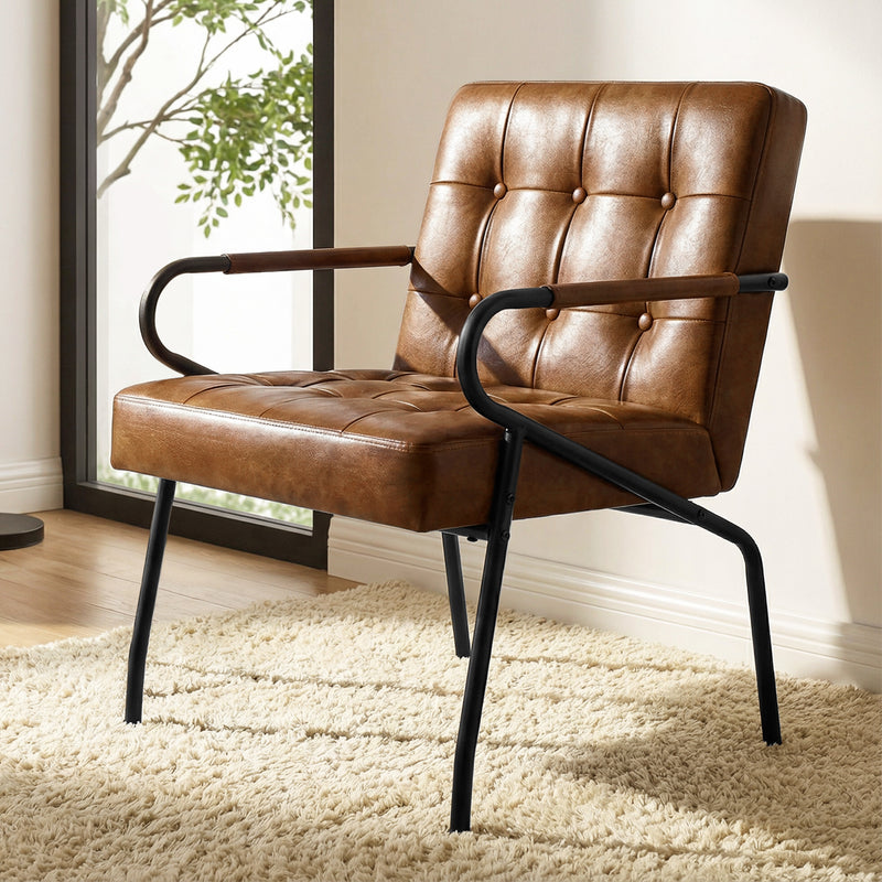 Furniliving Fashion Pu Leather Office Chair, Comfortable Accent Chair With Metal Frame