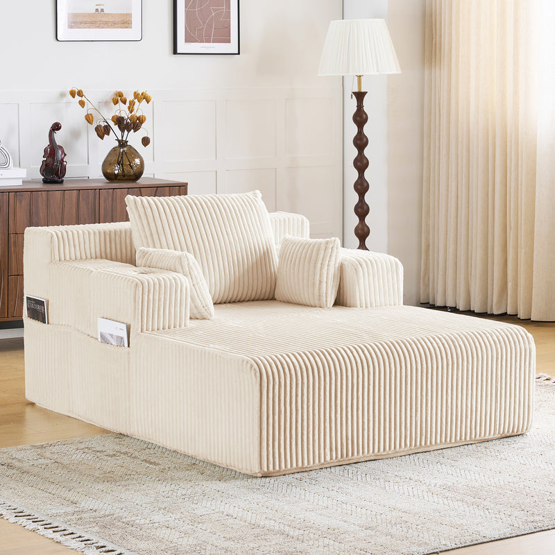 66" Oversized Chaise Lounge Indoor, Upholstered Sofa Bed with 1 Cup Holders & 4 Side Pockets