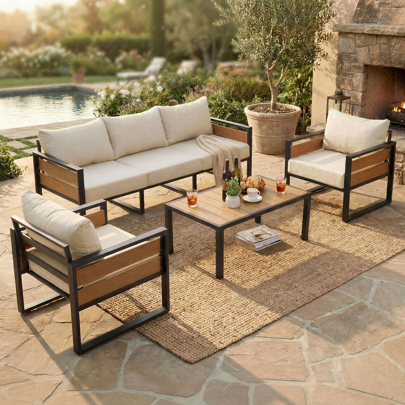 Furniliving  Patio Furniture Set, 2-Piece Steel Outdoor Sectional, 2-Seats Patio Conversation Set with Deep Seating