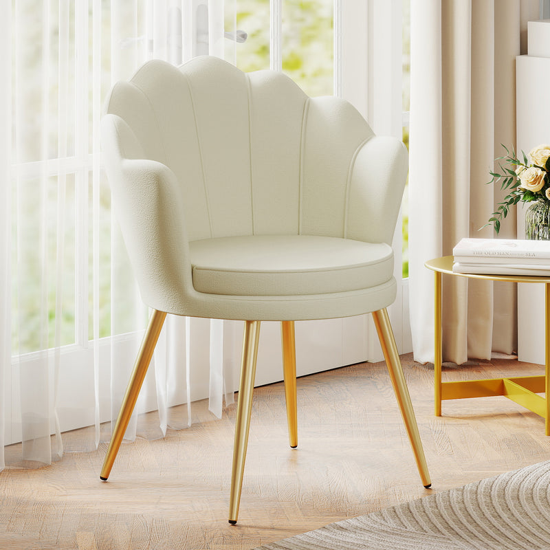Furniliving Velvet  Vanity Chair Seashell-Shaped Vanity Stool Upholstered Accent Chair With Golden Metal Legs