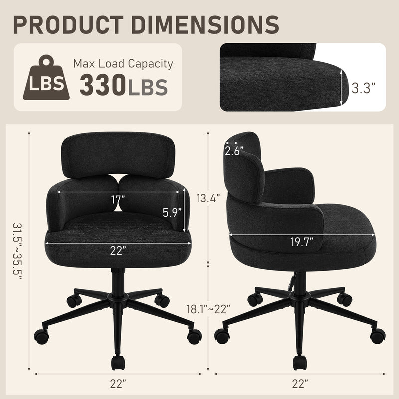 Swivel Accent Dining Chair ，Upholstered Vanity Chair With Arms