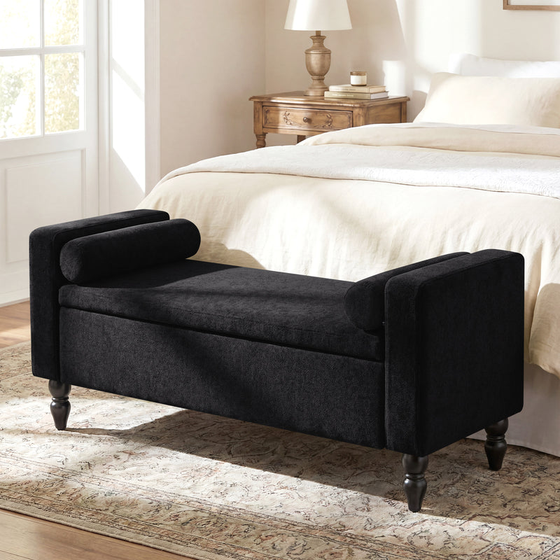 45.7’’ Linen Storage Ottoman Bench With Round Cushion