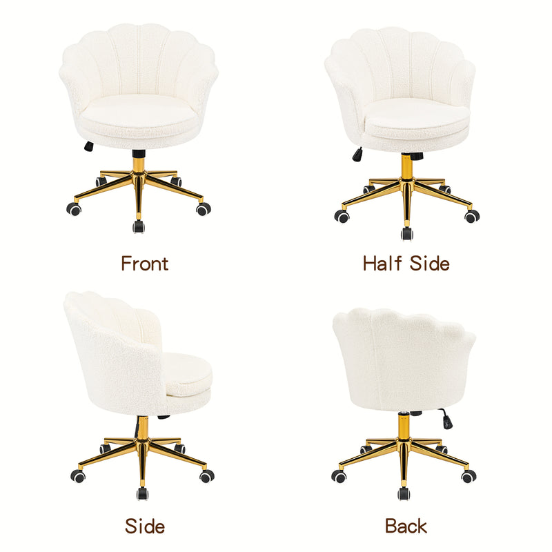 Furniliving Cute Vanity Chair With Shall-Shaped Backrest,Adjustable Swivel Home Office Desk Chair With Wheels