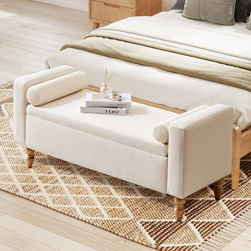 45.7’’ Linen Storage Ottoman Bench With Round Cushion