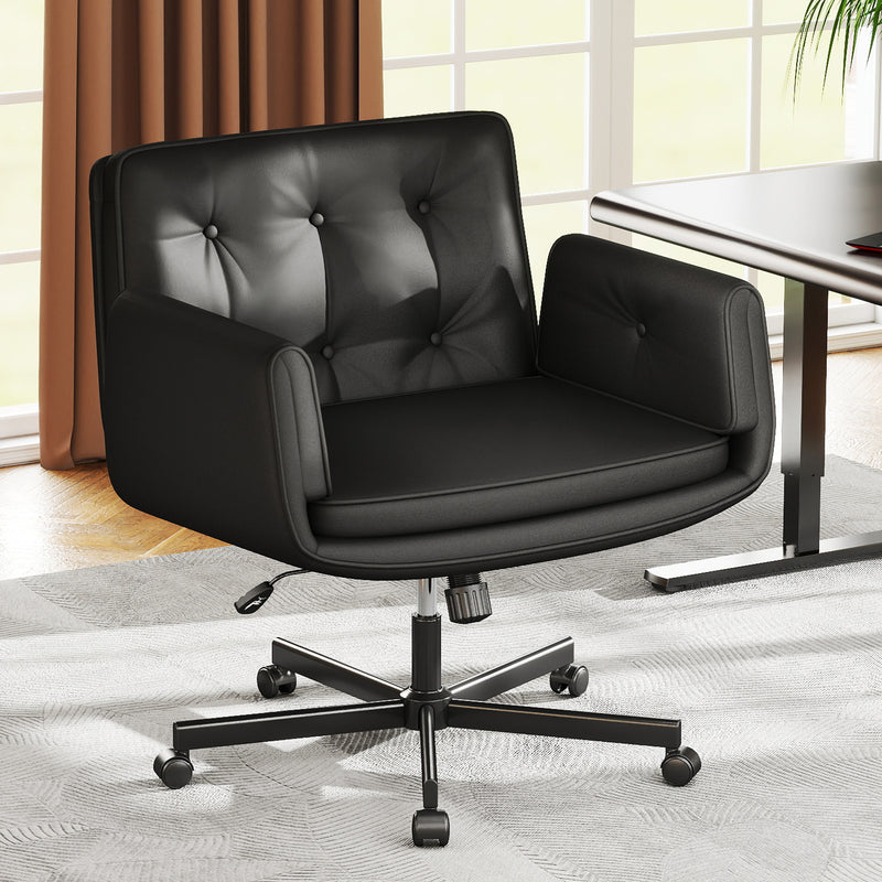 Furniliving Oversize Criss Cross Home Office Desk Chair Faux Leather Accent  Chair With Adjustable Arms