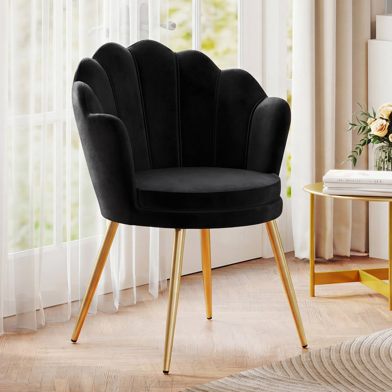 Furniliving Velvet  Vanity Chair Seashell-Shaped Vanity Stool Upholstered Accent Chair With Golden Metal Legs