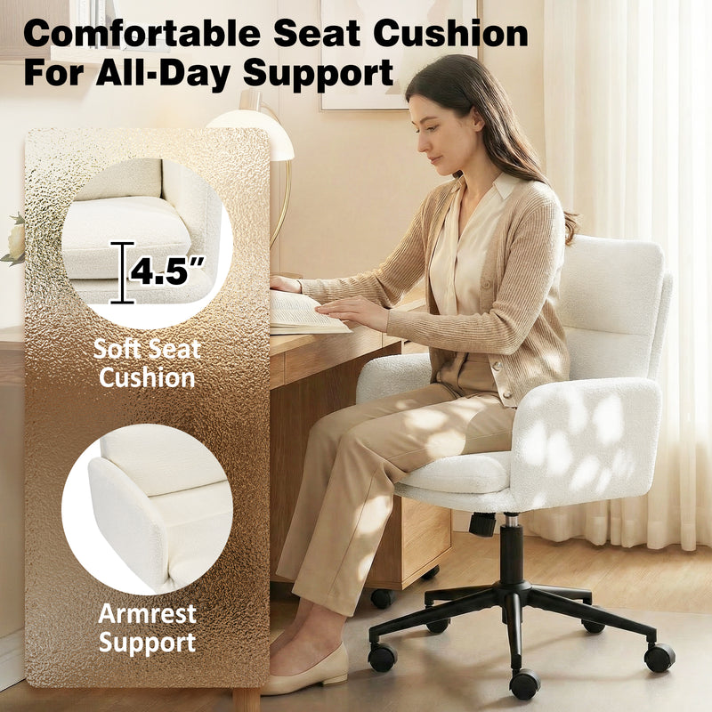 Modern Home Office Desk Chair With High Backrest，Chenille Upholstered Accent Chair With Wheels,Adjustable Swivel Computer Chair With Plush Curved Back,Fashion Vanity Stool Home Office Chair For Home Office,Study Room