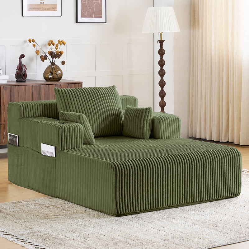 66" Oversized Chaise Lounge Indoor, Upholstered Sofa Bed with 1 Cup Holders & 4 Side Pockets