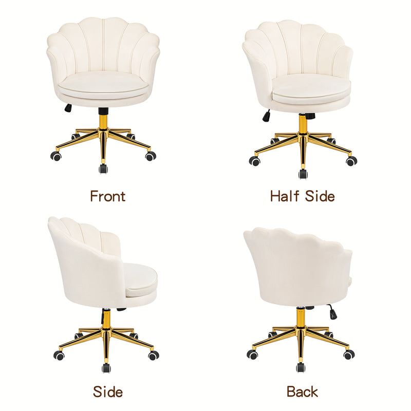 Furniliving Cute Vanity Chair With Shall-Shaped Backrest,Adjustable Swivel Home Office Desk Chair With Wheels
