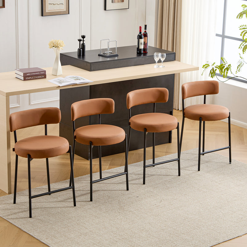 Furnilivng 24'' Bar Stools Set of 2, Modern Boucle Fabric Counter Height Bar Stools with Mid Back, Metal Frame with Upholstered for Kitchen Island, Bar, Dining Room