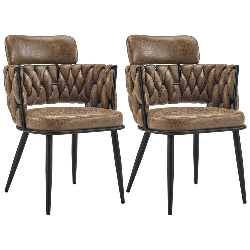 Hand-Woven Dining Chairs Set of 2, Upholstered Luxury Faux Suede Dining Room Chairs with Ergonomic Curved Back