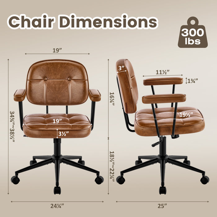 Home Office Chair with Wheels Padded Armrest, Ergonomic Leather Desk Chair with Mid Back Lumbar Support Adjustable Height Rolling Swivel Executive Compact Task Chairs