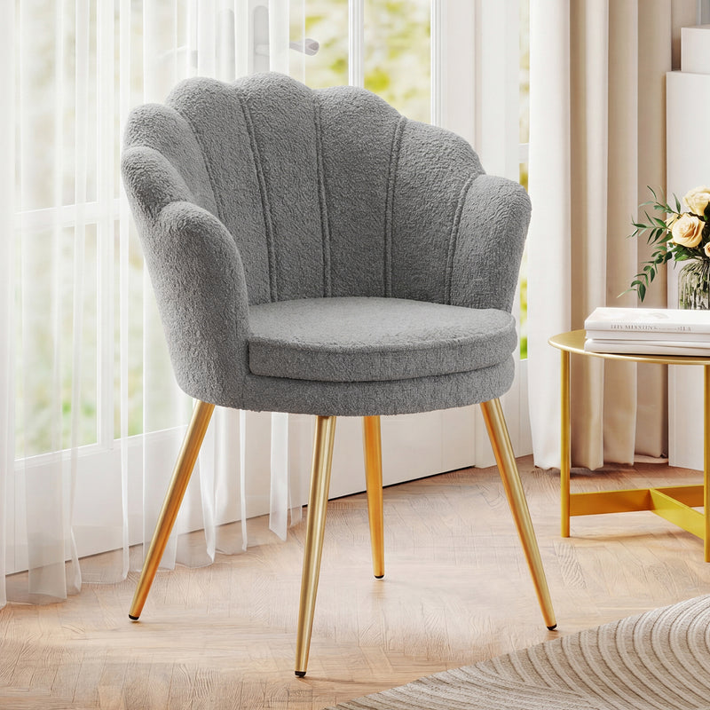Furniliving Velvet  Vanity Chair Seashell-Shaped Vanity Stool Upholstered Accent Chair With Golden Metal Legs