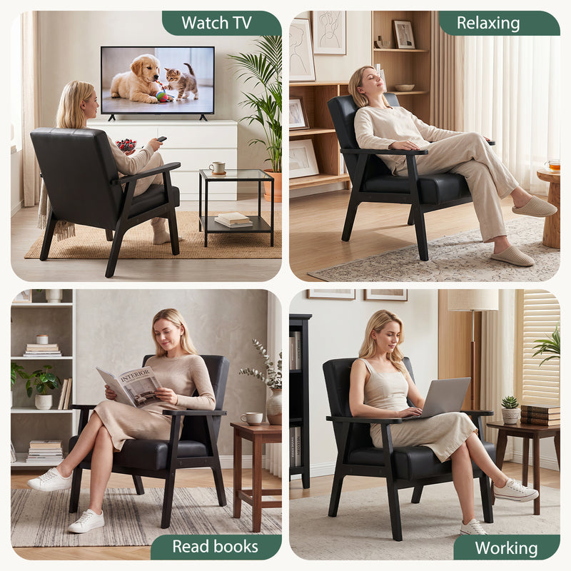 Modern PU Leather Accent Chair With Solid Wood Frame