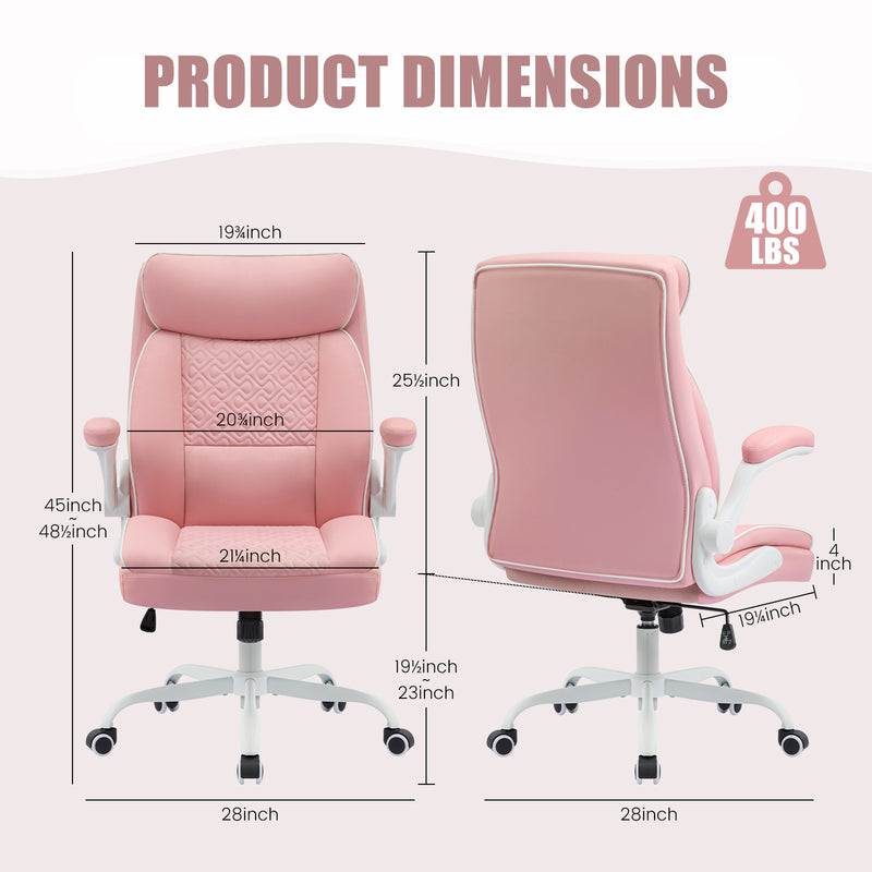 Furniliving Mid Century Modern Office Chair Leather Computer Desk Chair With Flip-Up Armrests