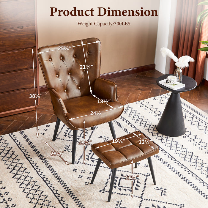 Ethelsville Faux Leather Tufted Armchair with Ottoman