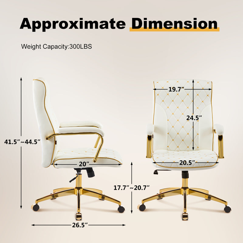 Adjustable Vanity Chair with Golden Legs and Padded Armrest