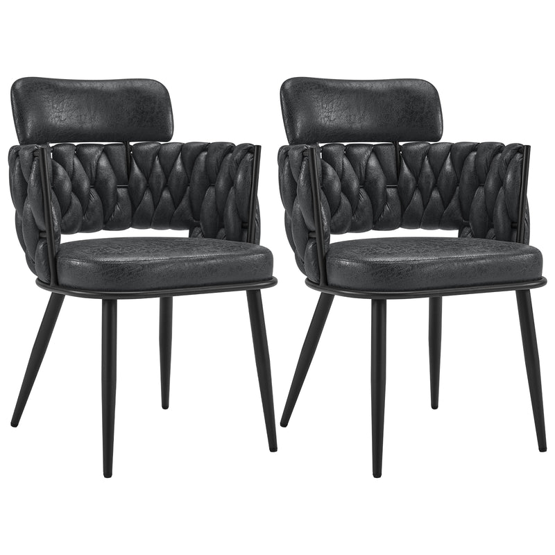 Hand-Woven Dining Chairs Set of 2, Upholstered Luxury Faux Suede Dining Room Chairs with Ergonomic Curved Back