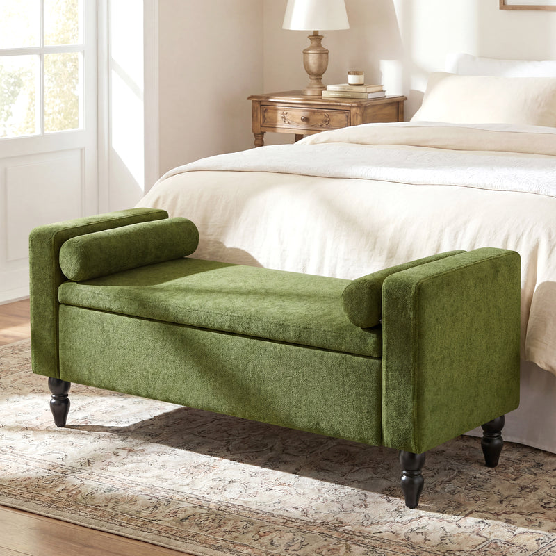 45.7’’ Linen Storage Ottoman Bench With Round Cushion