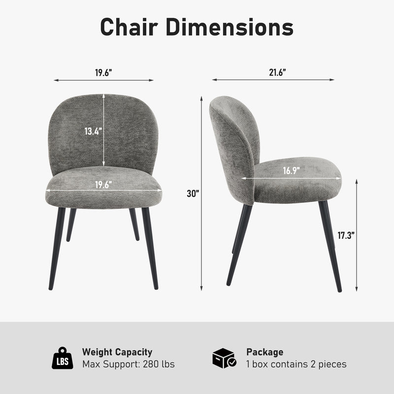 2-PCS Modern Chenille Dining Chairs Comfortable Armless Chairs With Mid Backrest