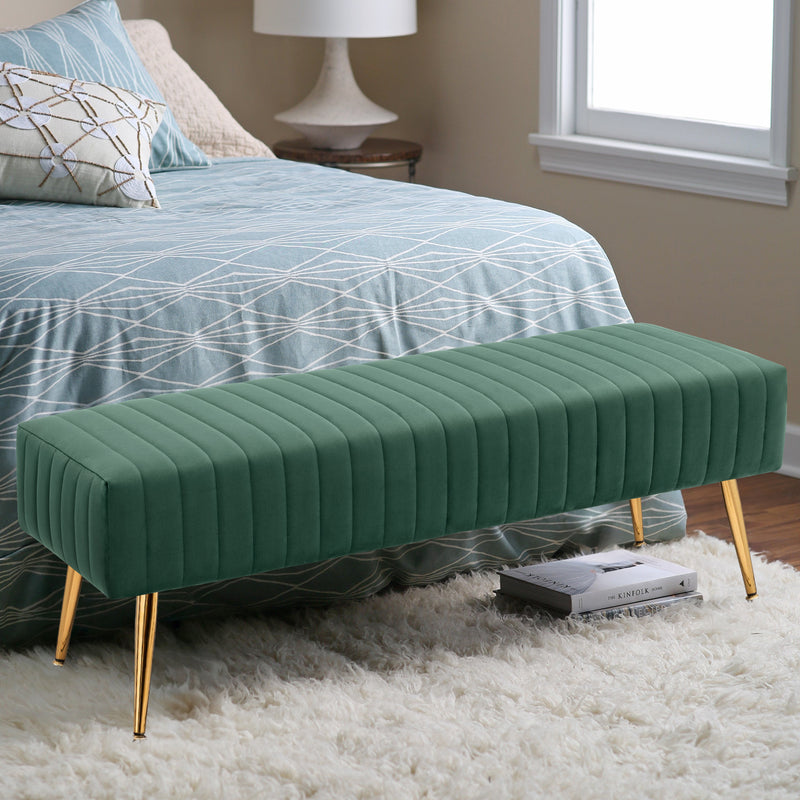 44.75" End of Bed Bench,Modern Tufted Velvet Ottoman Bench With Gold Legs