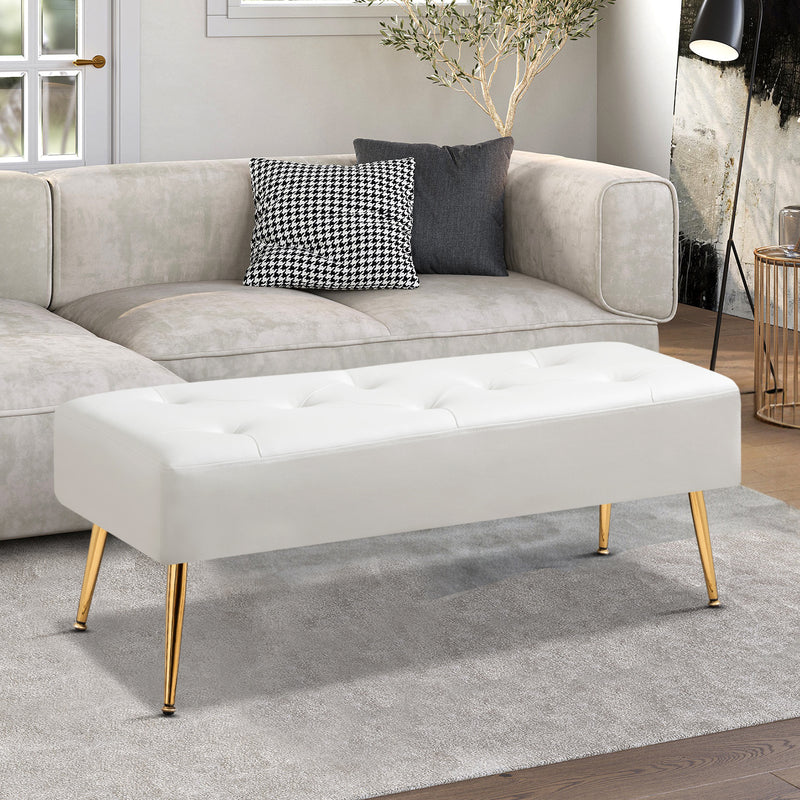 44.75" End of Bed Bench,Modern Tufted Velvet Ottoman Bench With Gold Legs
