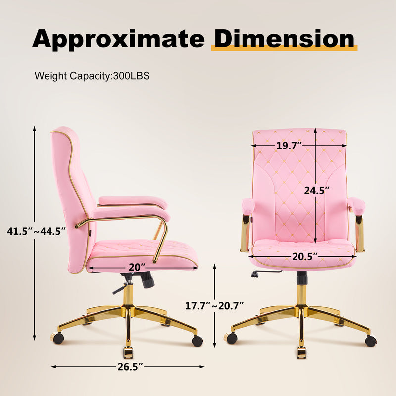 Adjustable Vanity Chair with Golden Legs and Padded Armrest