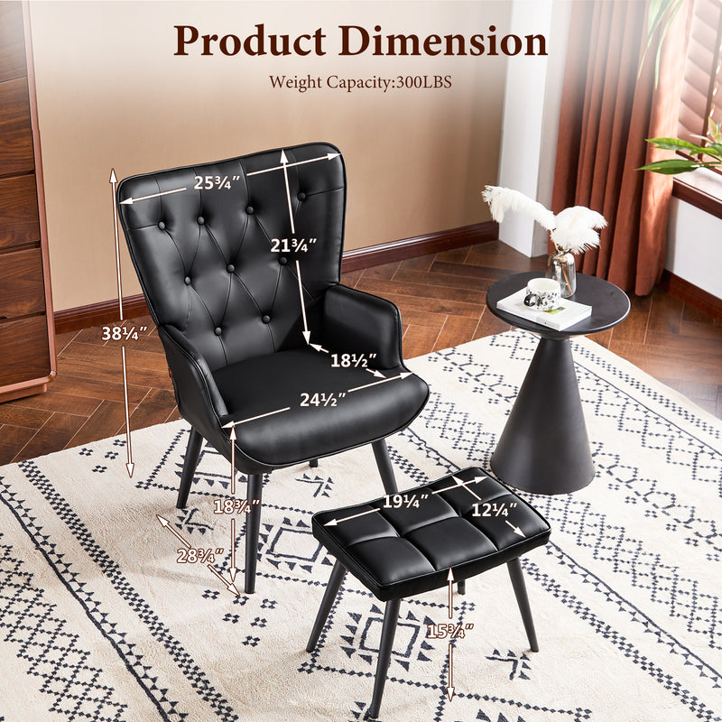 Ethelsville Faux Leather Tufted Armchair with Ottoman