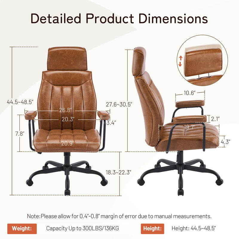 Leather Home Office Desk Chair Mid Century Modern Office Chair With Lumbar Support