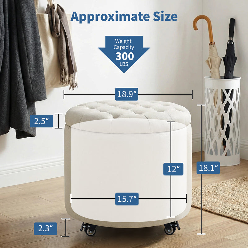 Modern Round Storage Ottoman with Removable Lid &wheels