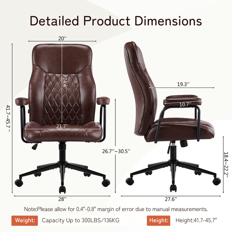 Furniliving Leather Home Office Desk Chair Mid Century Modern Office Chair With Lumbar Support