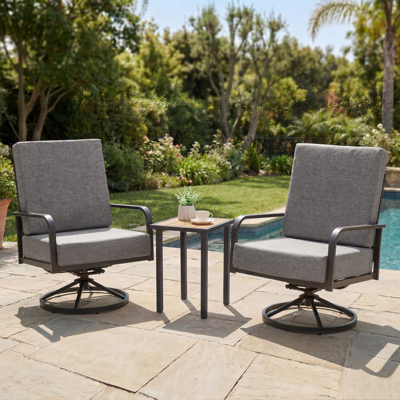 3 Piece Outdoor Bistro Set, 360° Swivel Rocking Chairs and Side Table