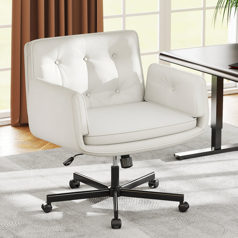 Furniliving Oversize Criss Cross Home Office Desk Chair Faux Leather Accent  Chair With Adjustable Arms