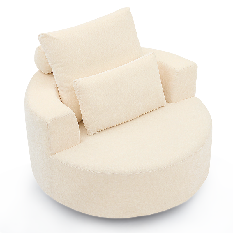 360° Swivel Oversized Barrel Chair, Chenille Upholstered Round Accent Chair