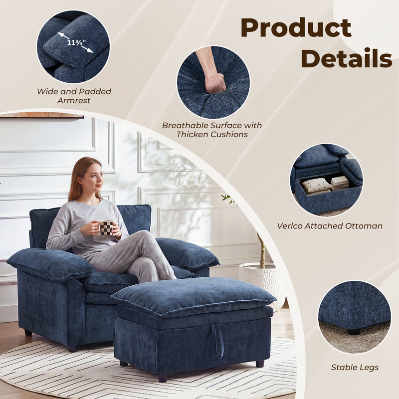 Oversized Accent Chair with Storage Ottoman