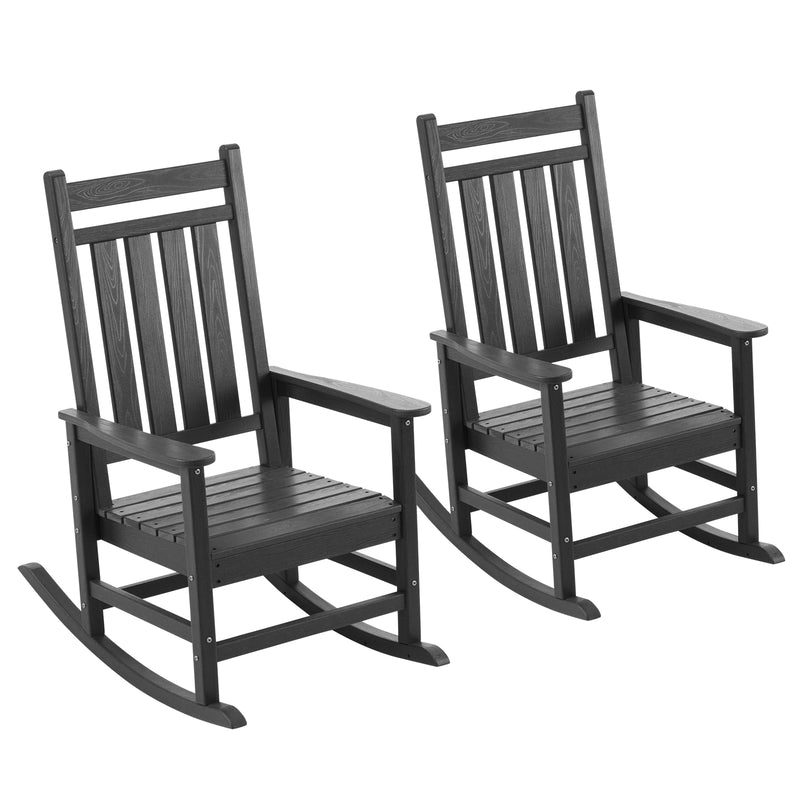 Oversized Rocking Chairs Set of 2, HDPE Outdoor Rocking Chair for Adults with High Back