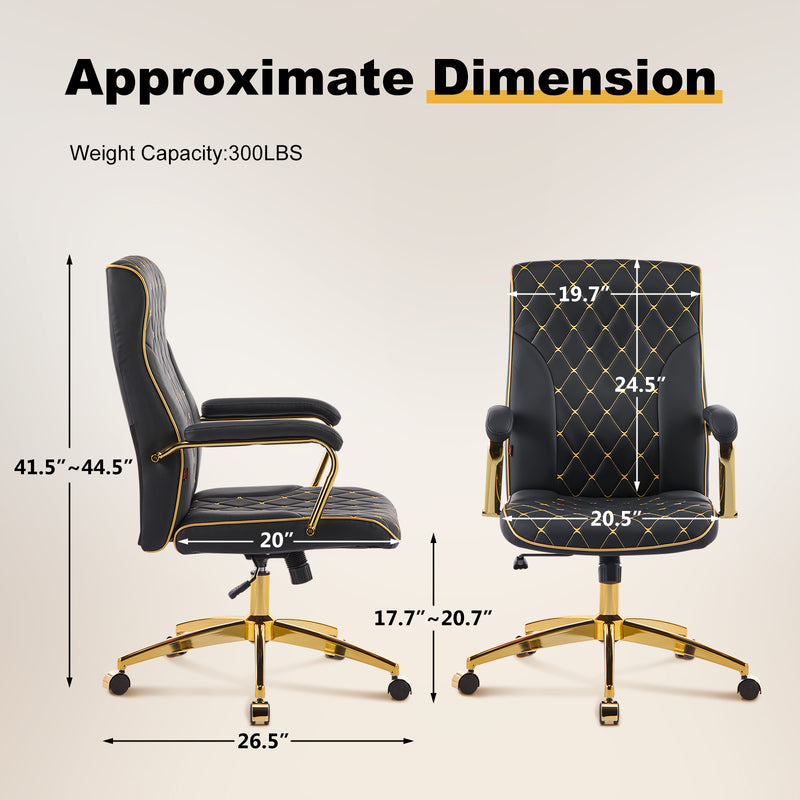 Adjustable Vanity Chair with Golden Legs and Padded Armrest