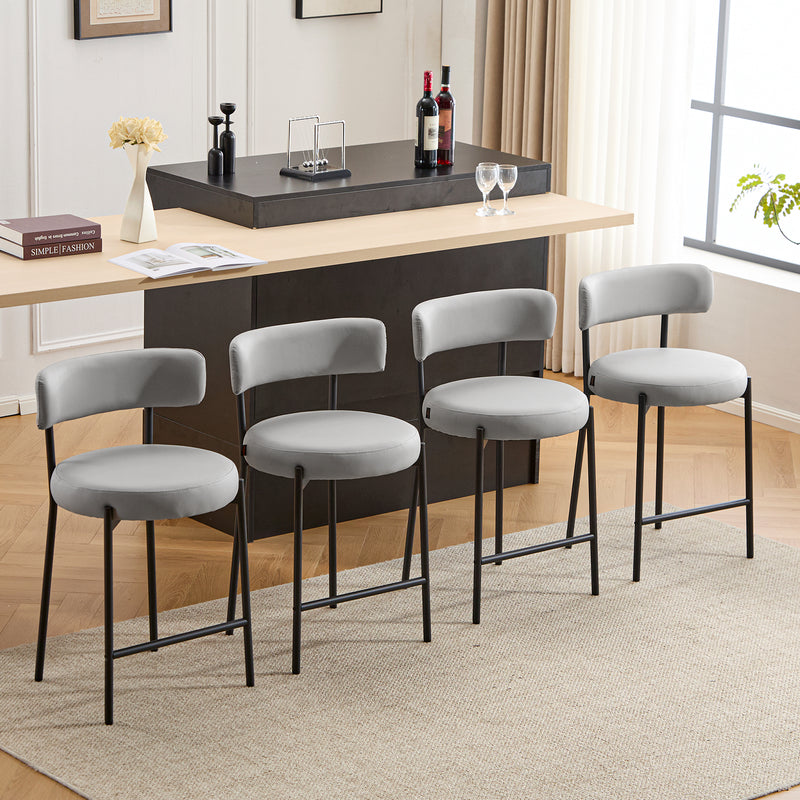 Furnilivng 24'' Bar Stools Set of 2, Modern Boucle Fabric Counter Height Bar Stools with Mid Back, Metal Frame with Upholstered for Kitchen Island, Bar, Dining Room
