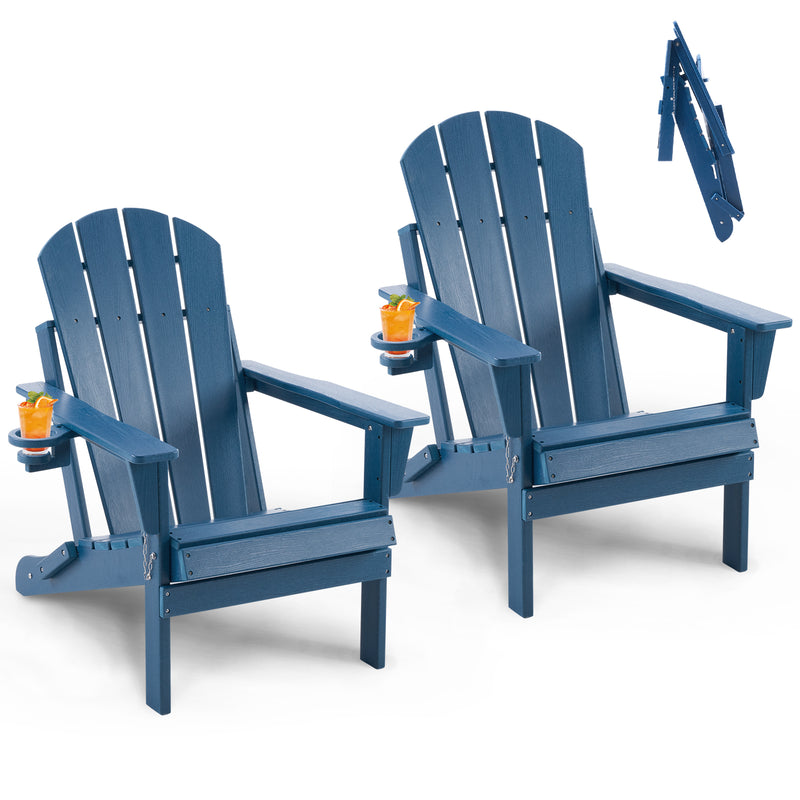 Folding Adirondack Chairs Set of 2, Outdoor HDPE Patio Chairs