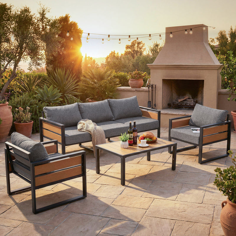 Furniliving  Patio Furniture Set, 2-Piece Steel Outdoor Sectional, 2-Seats Patio Conversation Set with Deep Seating