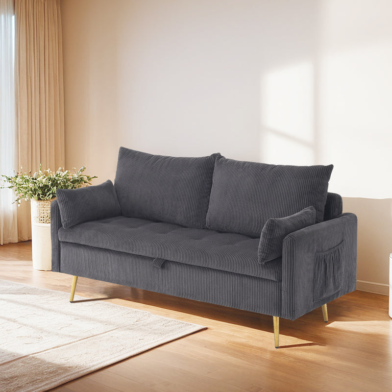 Furniliving Corduroy Upholstered Loveseat With Storage