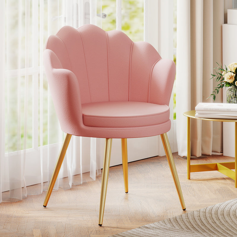 Furniliving Velvet  Vanity Chair Seashell-Shaped Vanity Stool Upholstered Accent Chair With Golden Metal Legs