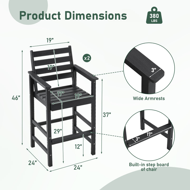 Outdoor Tall Adirondack Bar Chairs Set of 2,All-Weather HDPE Outdoor Bar Stools For Poolside
