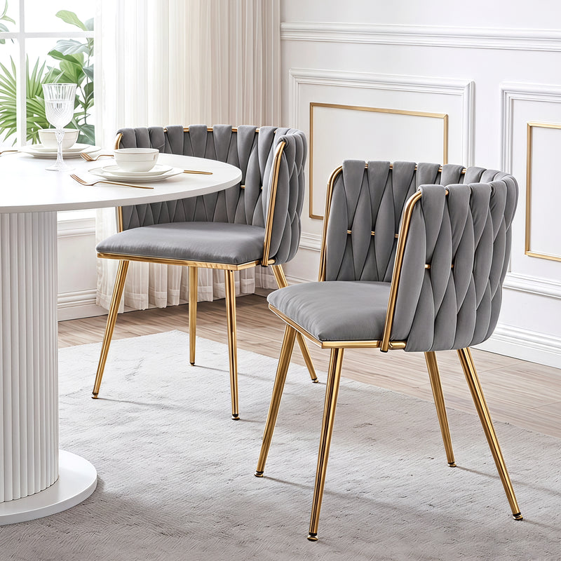 Velvet Woven Backrest Design Dining  Chairs Set Of 2