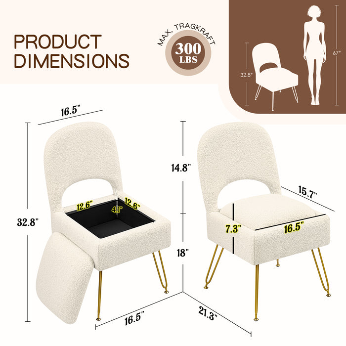 Furniliving Vanity Chair With Storage,Storage Make Up Chair With Folding Backrest