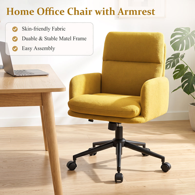 Modern Home Office Desk Chair With High Backrest，Chenille Upholstered Accent Chair With Wheels,Adjustable Swivel Computer Chair With Plush Curved Back,Fashion Vanity Stool Home Office Chair For Home Office,Study Room