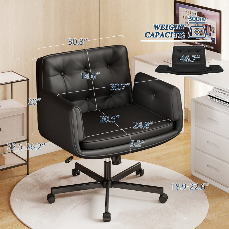 Furniliving Oversize Criss Cross Home Office Desk Chair Faux Leather Accent  Chair With Adjustable Arms