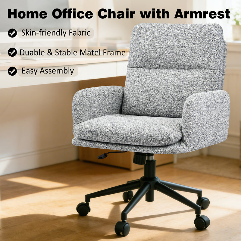Modern Home Office Desk Chair With High Backrest，Chenille Upholstered Accent Chair With Wheels,Adjustable Swivel Computer Chair With Plush Curved Back,Fashion Vanity Stool Home Office Chair For Home Office,Study Room