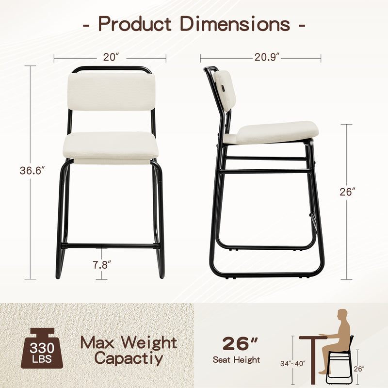 Counter Height Bar Stools Set of 2,26’’H Upholstered Bar Stools With Footrest